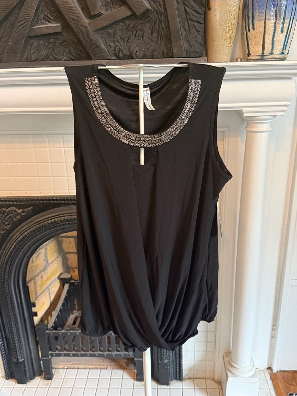 PerSeption Concept Black Sleeveless Tank with Silver Beaded Neckline-NWT